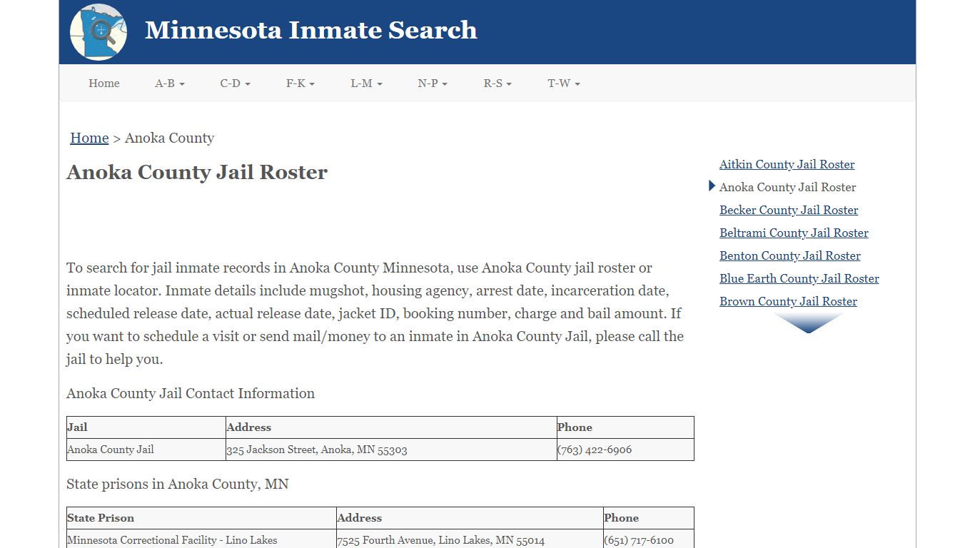 Anoka County Jail Roster - Minnesota Inmate Search