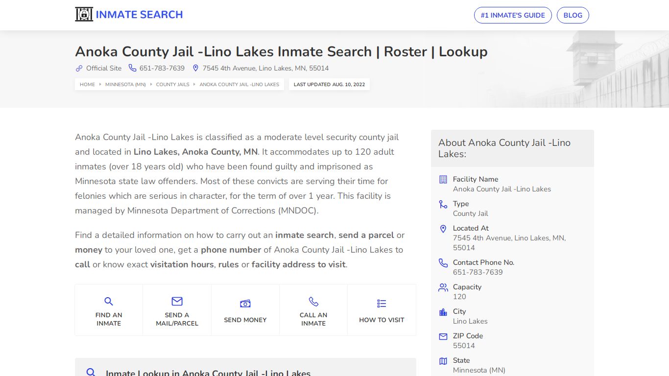 Anoka County Jail -Lino Lakes Inmate Search | Roster | Lookup